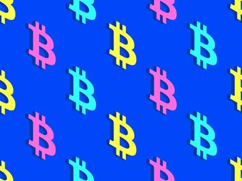 Seamless pattern with 3D Bitcoin symbol. Multicolored isometric Bitcoin sym.. イラスト素材