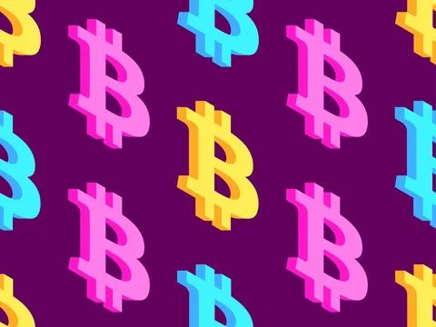 Seamless pattern with 3D Bitcoin symbol. Multicolored isometric Bitcoin sym.. イラスト素材