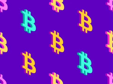Seamless pattern with 3D Bitcoin symbol. Multicolored isometric Bitcoin sym.. Stock Illustration