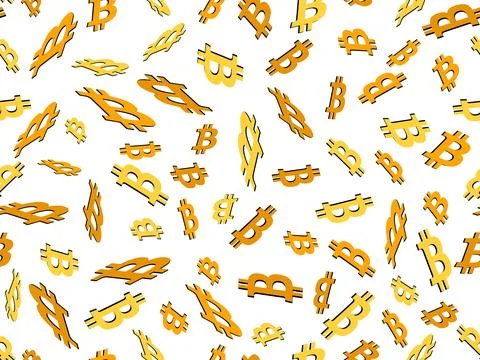 Seamless pattern with 3D Bitcoin symbol on a white background. Bitcoin isom.. Stock Illustration