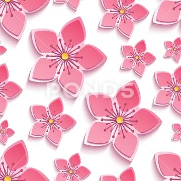Seamless pattern with 3d cherry blossom Stock Illustration