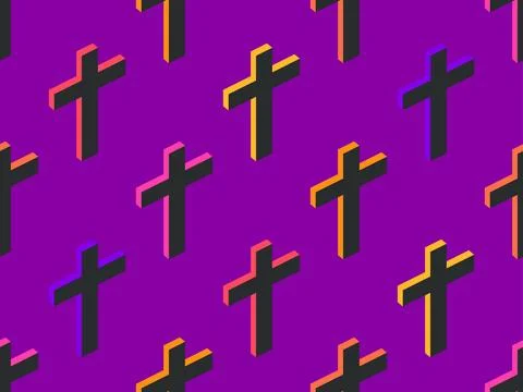Seamless pattern with 3D Christian crosses. Halloween background with multi.. Illustrazione stock