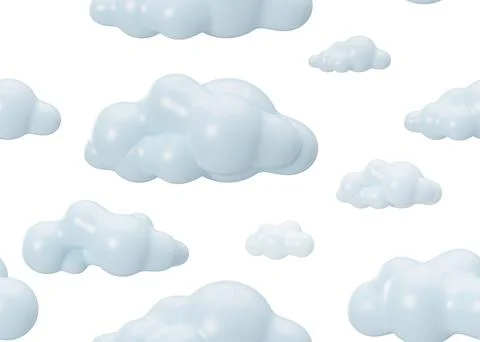 Seamless pattern with 3D clouds on white background. Applicable for fabric print イラスト素材