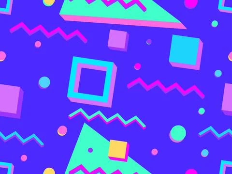 Seamless pattern with 3d geometric shapes in the style of the 80s. Background Stock Illustration