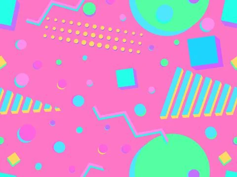 Seamless pattern with 3d geometric shapes in the style of the 80s. Background Stock Illustration