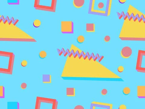 Seamless pattern with 3d geometric shapes in the style of the 80s. Background Stock Illustration