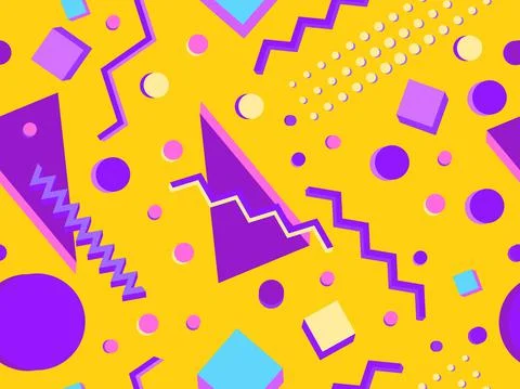 Seamless pattern with 3d geometric shapes in the style of the 80s. Background Stock Illustration