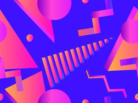 Seamless pattern with 3d geometric shapes in the style of the 80s. Background Stock Illustration