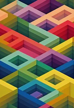 Seamless pattern, 3d illustration, isometric cubes, city, village, rainbow Stock Illustration