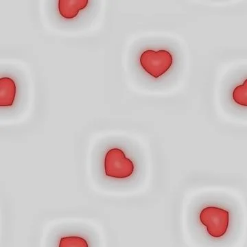 Seamless pattern. 3D illustration with red volumetric heart on gray background Stock Illustration