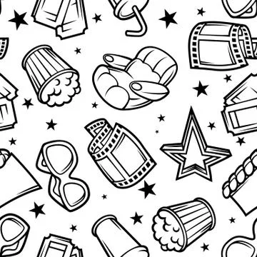 Seamless pattern of 3d movie elements and cinema objects in cartoon style イラスト素材