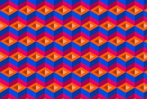Seamless pattern of 3D orange, blue, and red ornament vector design Stock Illustration