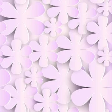 Seamless Pattern With 3d Paper Flowers Pink Background Cute Romantic Ornament Stock Illustration