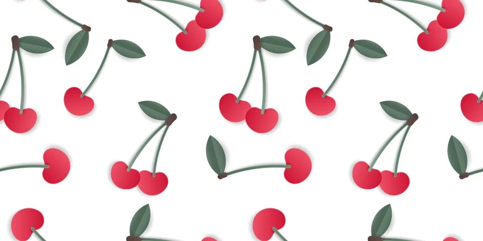 Seamless pattern 3d papercut cherry sliced cutout stone fruit. Stock Illustration