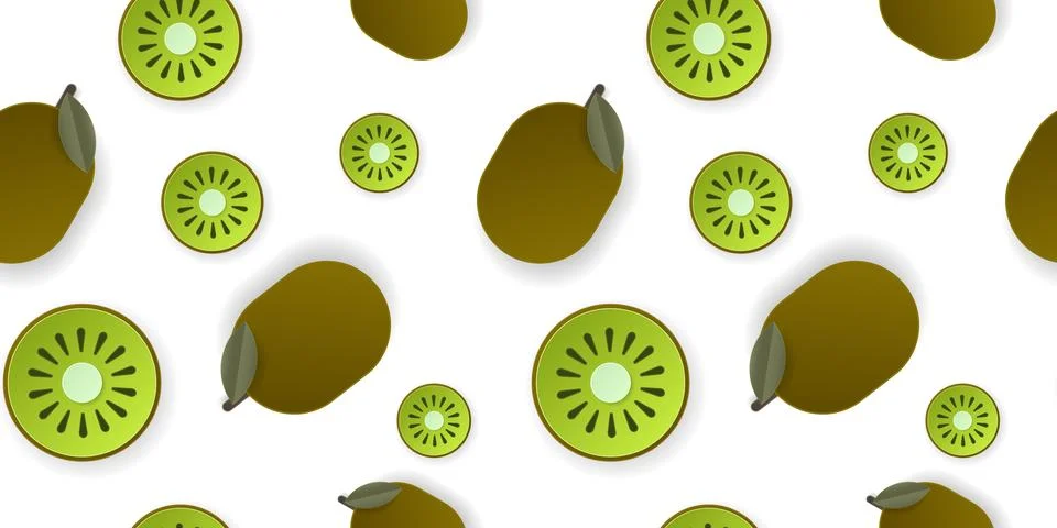Seamless pattern 3d papercut kiwi sliced cutout berry fruit. Stock Illustration