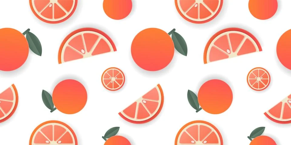 Seamless pattern 3d papercut orange sliced cutout citrus fruit. Stock Illustration