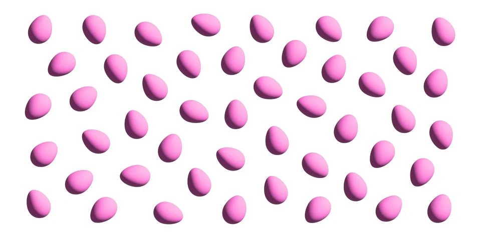 Seamless pattern of 3D pink Easter eggs with shadows on white background Stock Illustration