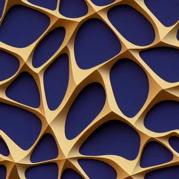 Seamless Pattern 3D Random Shapes Beautiful Shape Blue Gold Black Background Stock Illustration