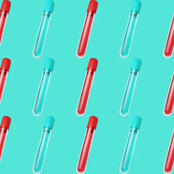 Seamless pattern with 3d rendering medical test tube. Blue and red medical test Stock Illustration