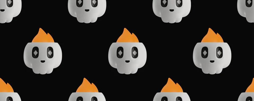Seamless pattern with a 3d skull on a black background Stock Illustration