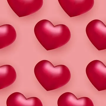 Seamless pattern with 3D styled hearts. Illustrazione stock