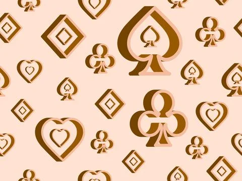 Seamless pattern with 3d suit of playing cards. Isometric 3d card suits: di.. Illustrazione stock