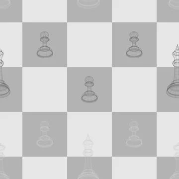 Seamless pattern 3d vector image of chess pieces king, queen and pawn on a ch Illustrazione stock