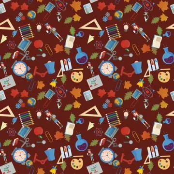 Seamless pattern 4 flat on school theme, education, back to school, Associati Stock Illustration