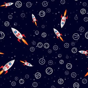 Seamless pattern 5g telecommunication with rocket and apps icon illustration  Illustrazione stock