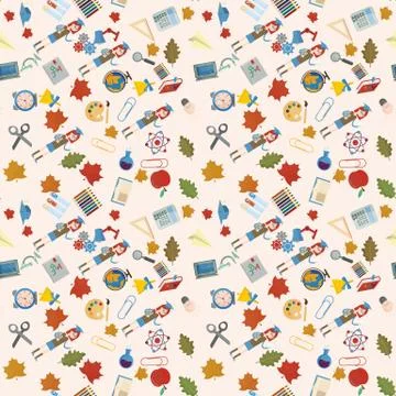Seamless pattern 6 flat on school theme, education, back to school, Associati イラスト素材