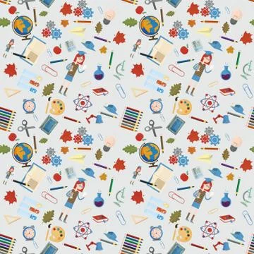 Seamless pattern 7 flat on school theme, education, back to school, Associati Stock Illustration