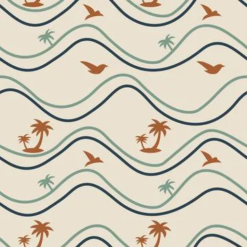 Seamless Pattern 7 Wave &amp; Palm Stock Illustration