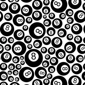 Seamless pattern with 8 ball on a white background Stock Illustration