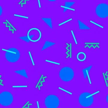 Seamless pattern with 80s memphis geometics style and vibrant psychedelic col 스톡 일러스트