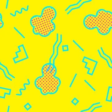 Seamless pattern with 80s memphis geometics style and vibrant psychedelic col 스톡 일러스트