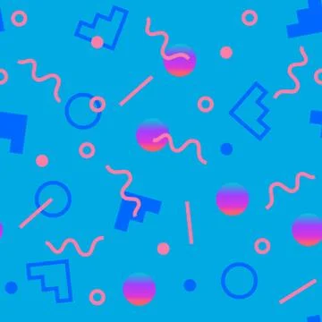 Seamless pattern with 80s memphis geometics style and vibrant psychedelic col 스톡 일러스트