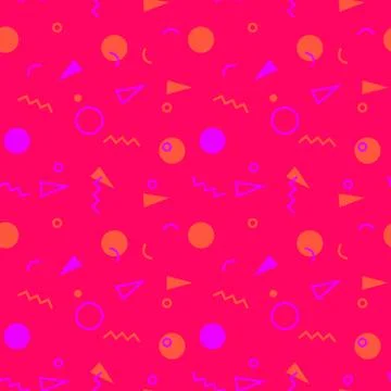 Seamless pattern with 80s memphis geometics style and vibrant psychedelic col Illustrazione stock