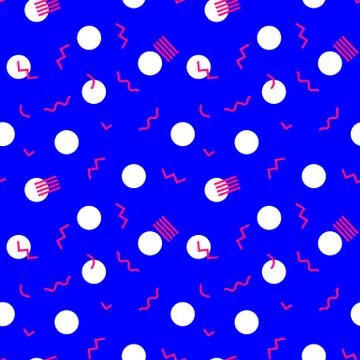 Seamless pattern with 80s memphis geometics style and vibrant psychedelic col Stock Illustration