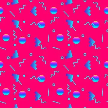 Seamless pattern with 80s memphis geometics style and vibrant psychedelic col 스톡 일러스트