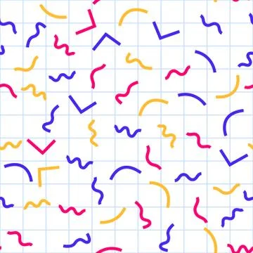 Seamless pattern with 80s memphis style geometric repeating ornament Stock Illustration
