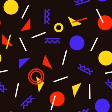 Seamless pattern with 80s memphis style geometric repeating ornament Stock Illustration