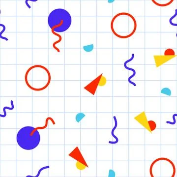 Seamless pattern with 80s memphis style modern geometric repeating ornament o Stock Illustration