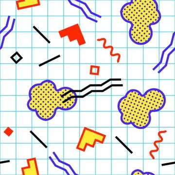 Seamless pattern with 80s memphis style geometric repeating ornament Illustrazione stock