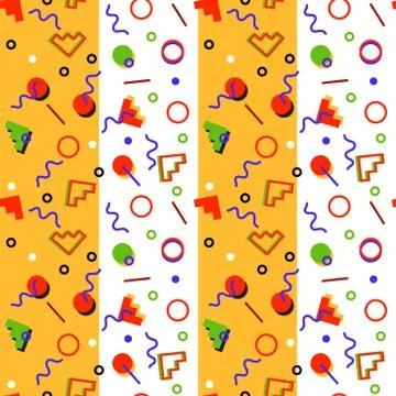 Seamless pattern with 80s memphis style geometric repeating ornament Stock Illustration