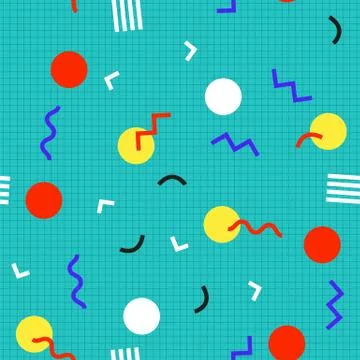 Seamless pattern with 80s memphis style modern geometric repeating ornament o Stock Illustration