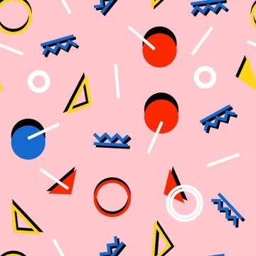 Seamless pattern with 80s memphis style modern geometric repeating ornament o Stock Illustration