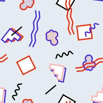 Seamless pattern with 80s memphis style geometric repeating ornament Stock Illustration