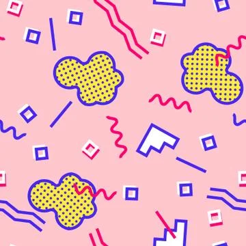 Seamless pattern with 80s memphis style geometric repeating ornament Stock Illustration