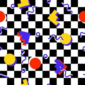 Seamless pattern with 80s memphis style modern geometric repeating ornament o Stock Illustration