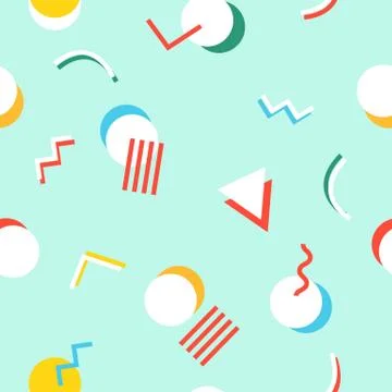Seamless pattern with 80s memphis style modern geometric repeating ornament o Stock Illustration